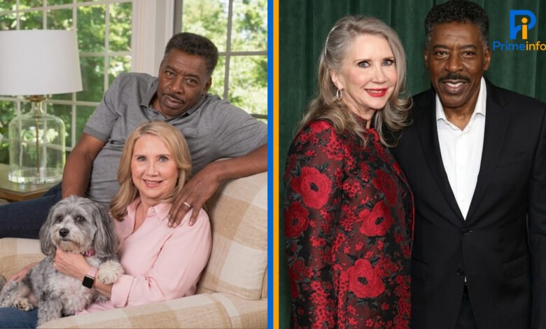 Ernie Hudson and his wife Linda Kingsberg posing together in a family portrait and at a public event